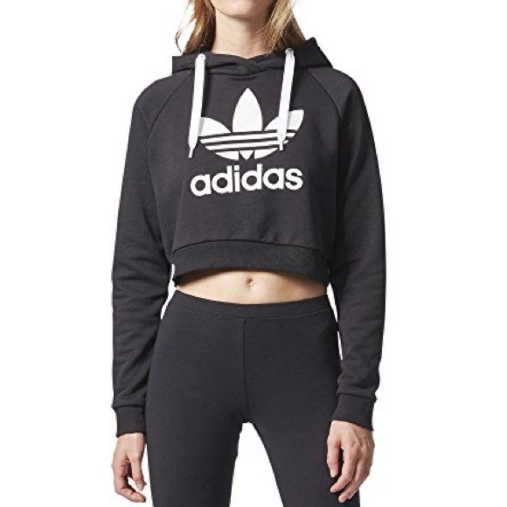 Adidas black and white cropped logo hoodie